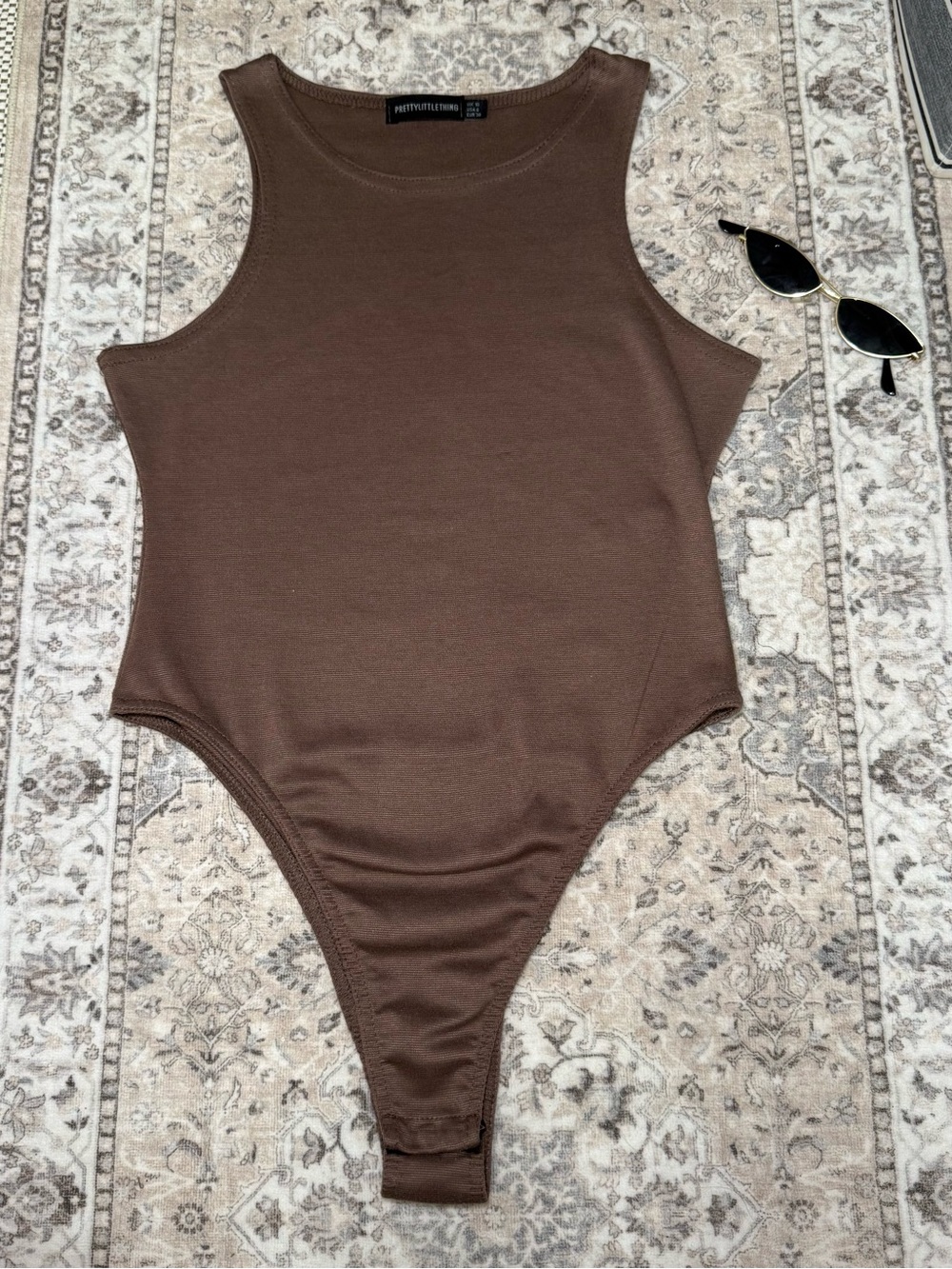 PrettyLittleThing Brown Ribbed Tank Bodysuit